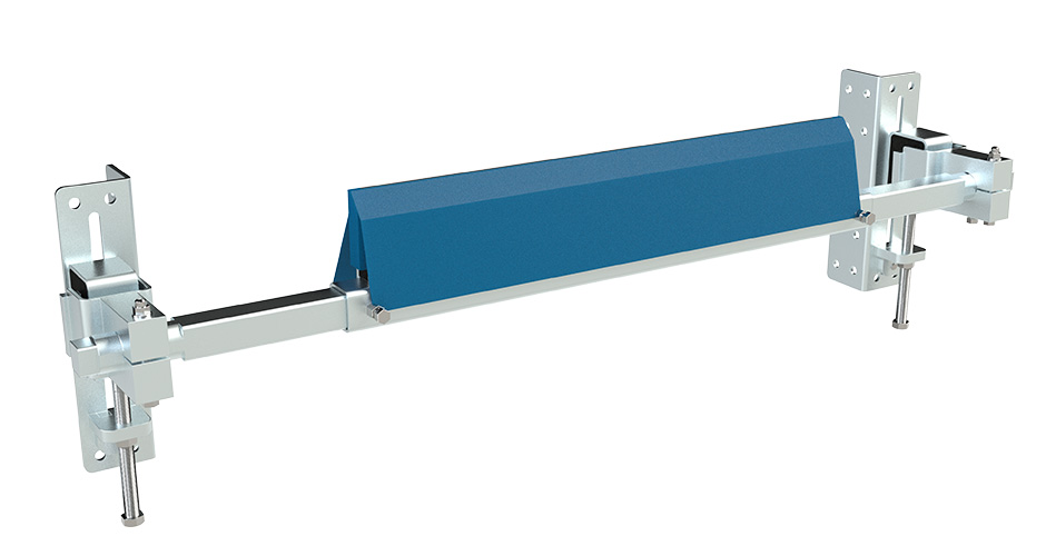 3D-Vorderansicht des STRICKER Untergurtabstreifers manuflex S mit blauer Fläche.