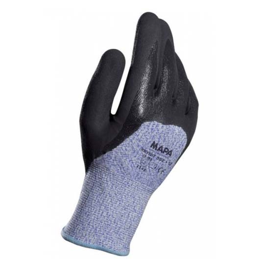 Hellgrauer Schnittschutzhandschuh mit dunkelgrauen Fingern.